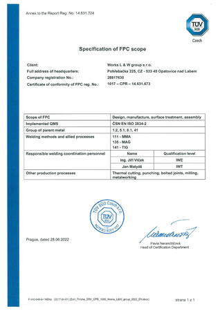 Specification of EN ISO 3834-2