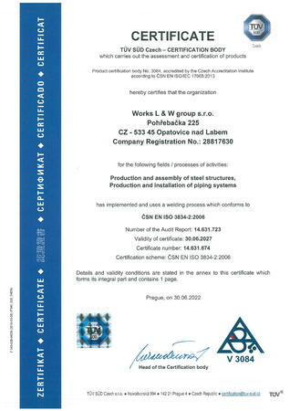 Certificate EN ISO 3834-2-2006